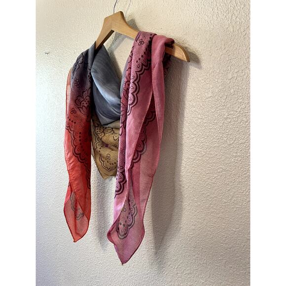 Safir Rainbow Marble Floral Print Large Square Bohemian Fairycore Scarf 37"by37" - Picture 11 of 11